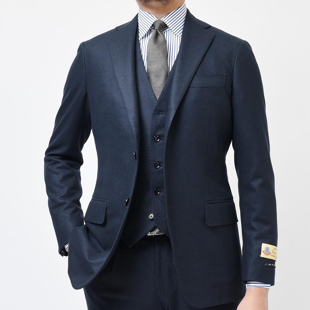 guji(グジ) ウールフランネルソリッド3B1プリーツスーツ(MADE BY RING JACKET / CARLO BARBERAファブリック使用)