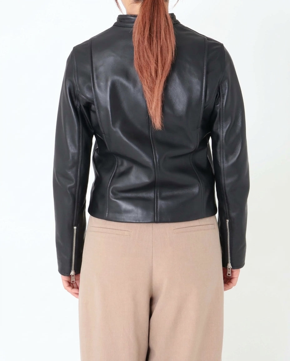 JURI DONNA(ユリ ドンナ) シルバーZIP ナッパチェラータ ラムレザーシングルライダース / ブラック