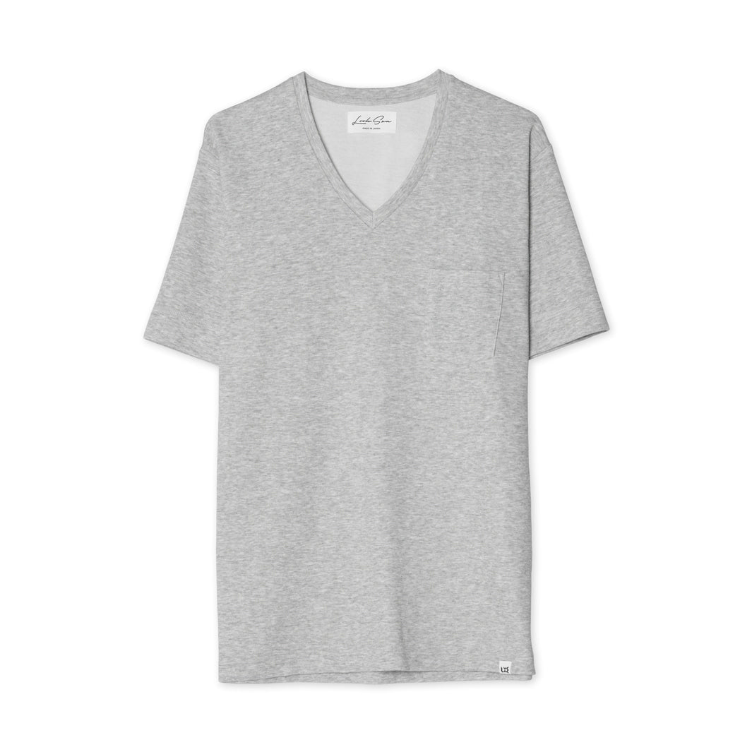 コットン&シルク VネックTシャツ (グレー)