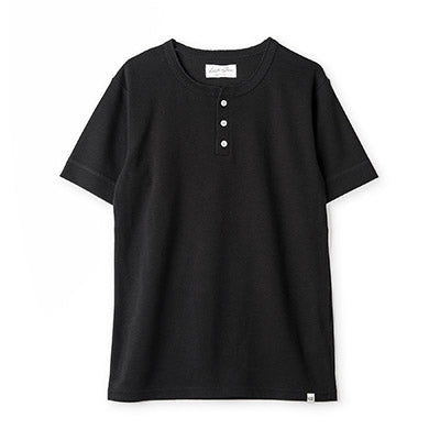 コットン&シルク ヘンリーネックTシャツ (ブラック)