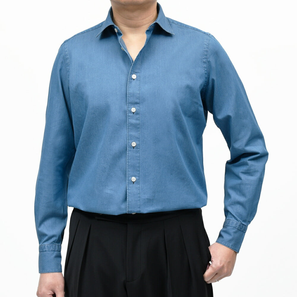 Finamore（フィナモレ） LUIGIルイジ/BALIバーリ コットンシャンブレーワイドカラーシャツ C0160D 11061020039