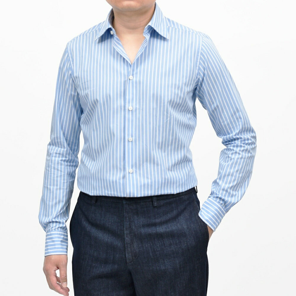 GLANSHIRT（グランシャツ） コットンブロードストライプセミワイドカラーシャツ 476-51404(M) 11065301052