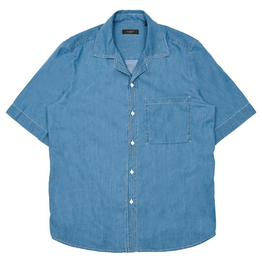 GLANSHIRT（グランシャツ） コットンシャンブレーS/Sオープンカラーシャツ 476-52402(M) 11065303052