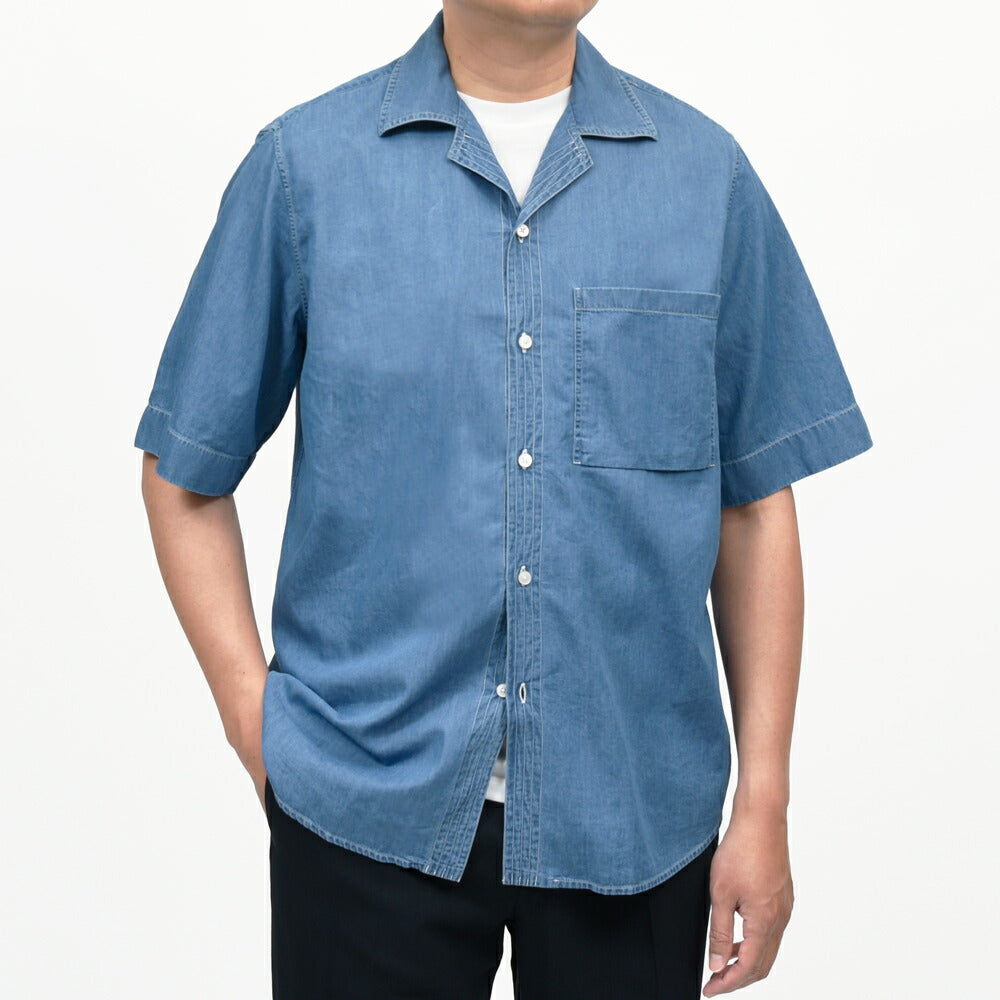 GLANSHIRT（グランシャツ） コットンシャンブレーS/Sオープンカラーシャツ 476-52402(M) 11065303052