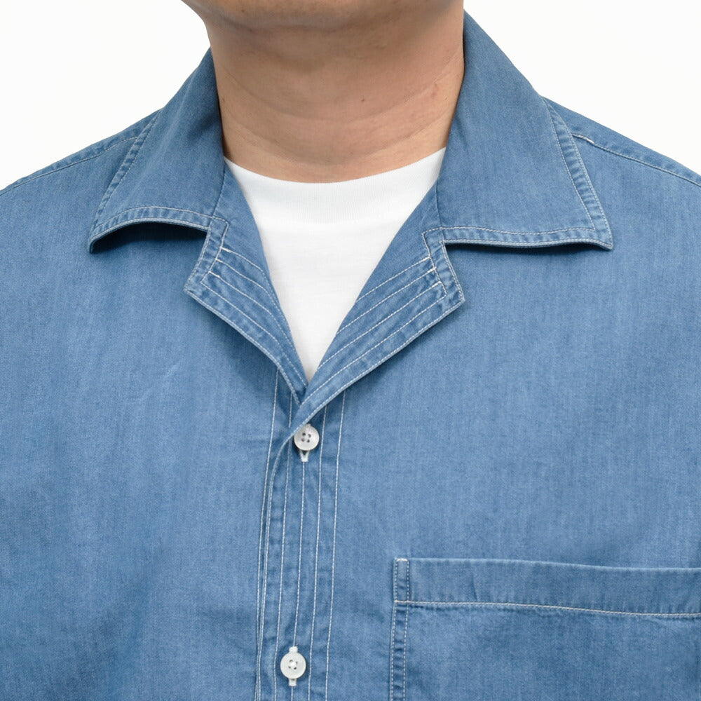 GLANSHIRT（グランシャツ） コットンシャンブレーS/Sオープンカラーシャツ 476-52402(M) 11065303052
