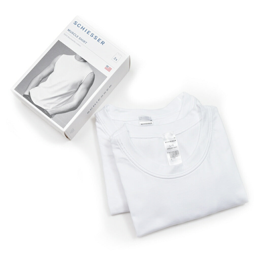 Schiesser（シーサー） コットン天竺ノースリーブクルーネックカットソー AMERICAN T-SHIRT SINGLET(2packs) 12161001113