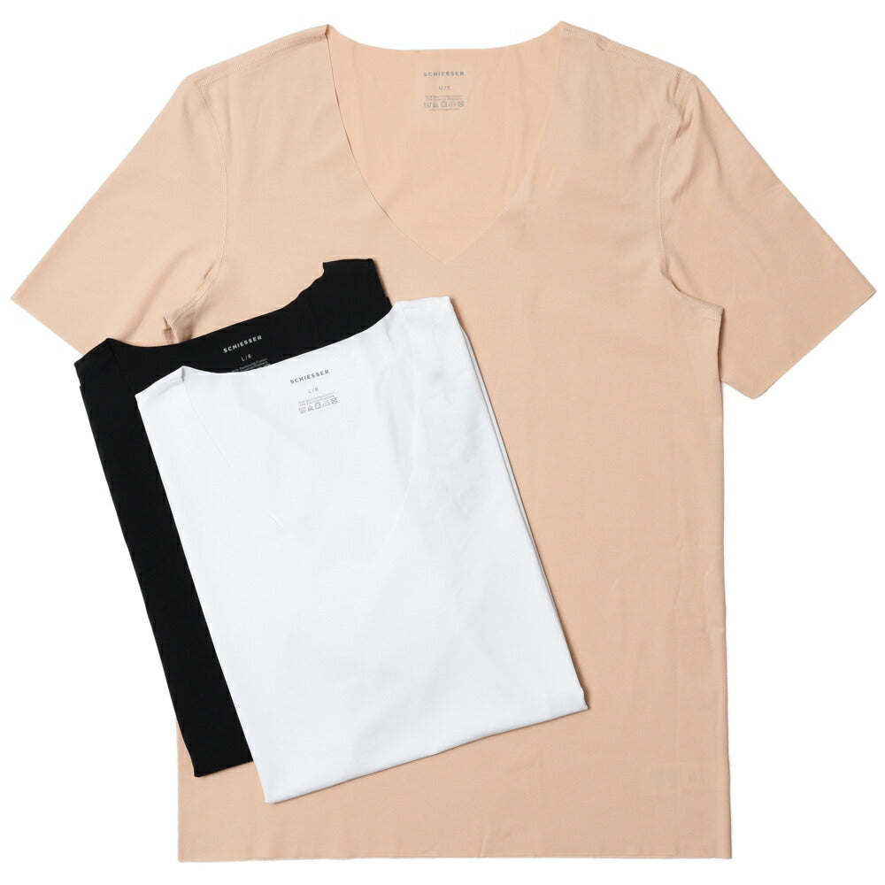 Schiesser（シーサー） コットンストレッチジャージVネックS/Sレーザーカットアンダーカットソー LACER CUT SHIRT1/2 12161002113