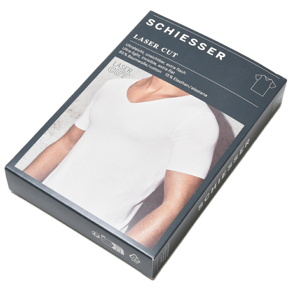 Schiesser（シーサー） コットンストレッチジャージVネックS/Sレーザーカットアンダーカットソー LACER CUT SHIRT1/2 12161002113
