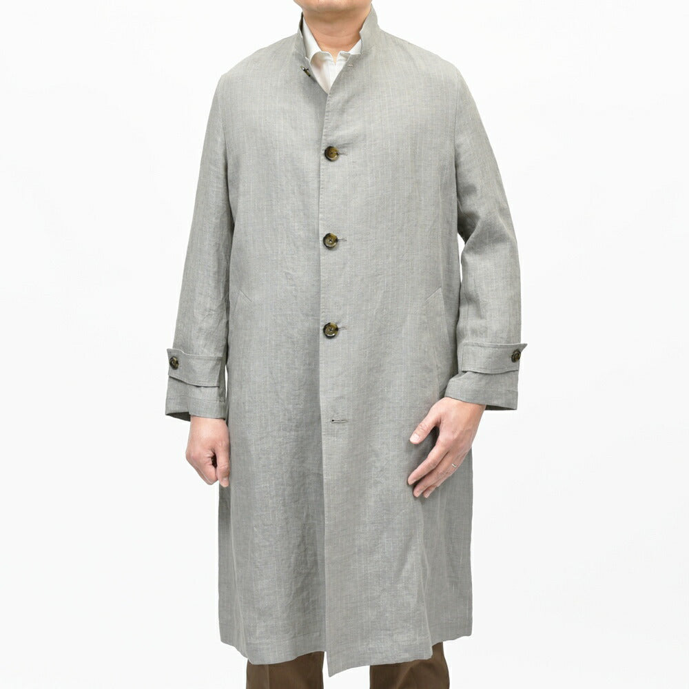 LARDINI（ラルディーニ） GAIOガイオ リネンピンストライプスタンドカラーライトコート PACA66204 14161005109