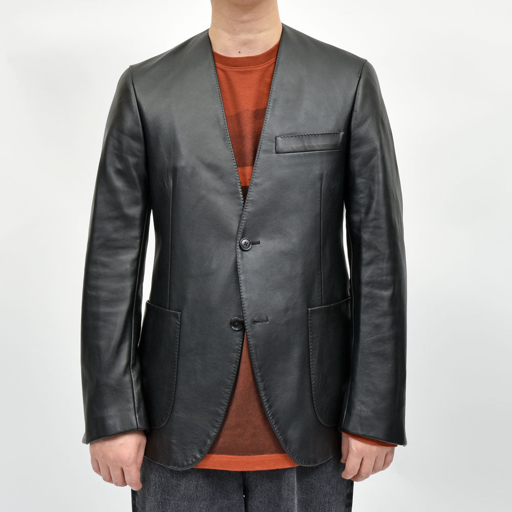 Belvest（ベルベスト） ナッパレザーノーカラー2Bジャケット G604-9666 14252400020