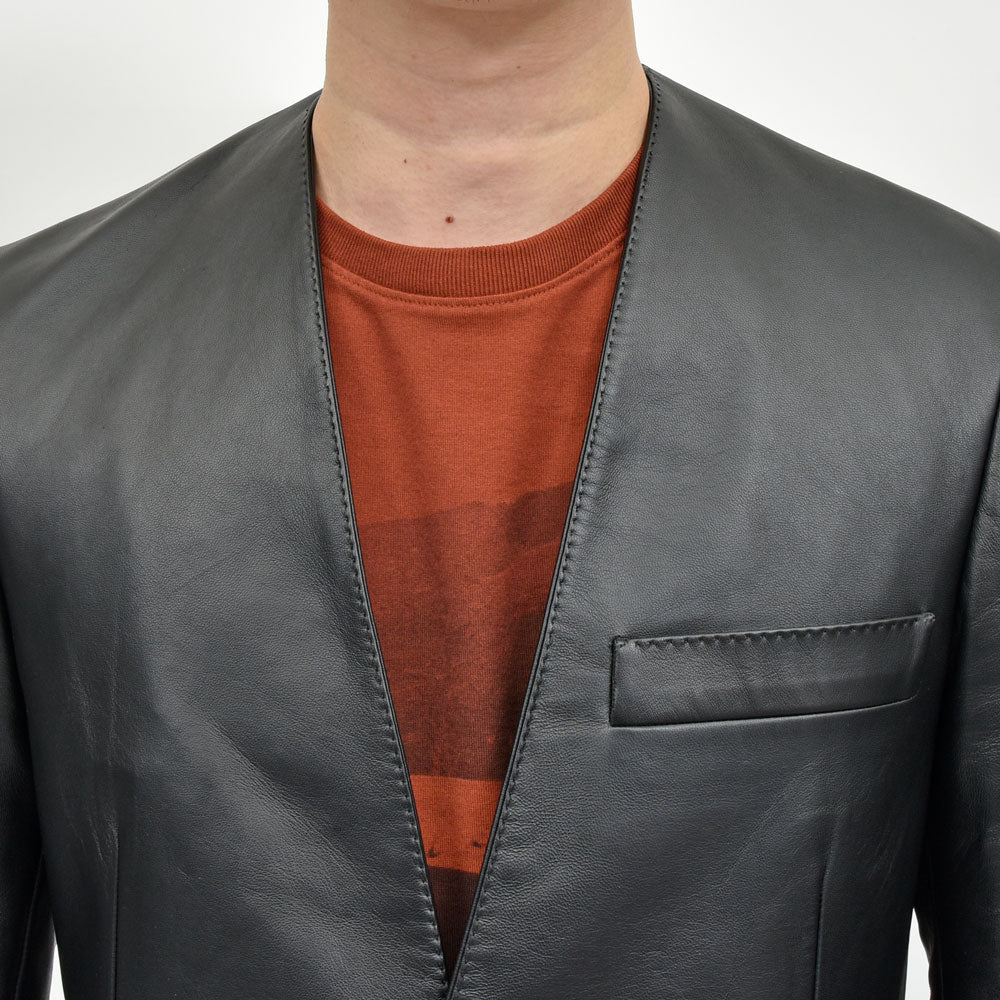 Belvest（ベルベスト） ナッパレザーノーカラー2Bジャケット G604-9666 14252400020