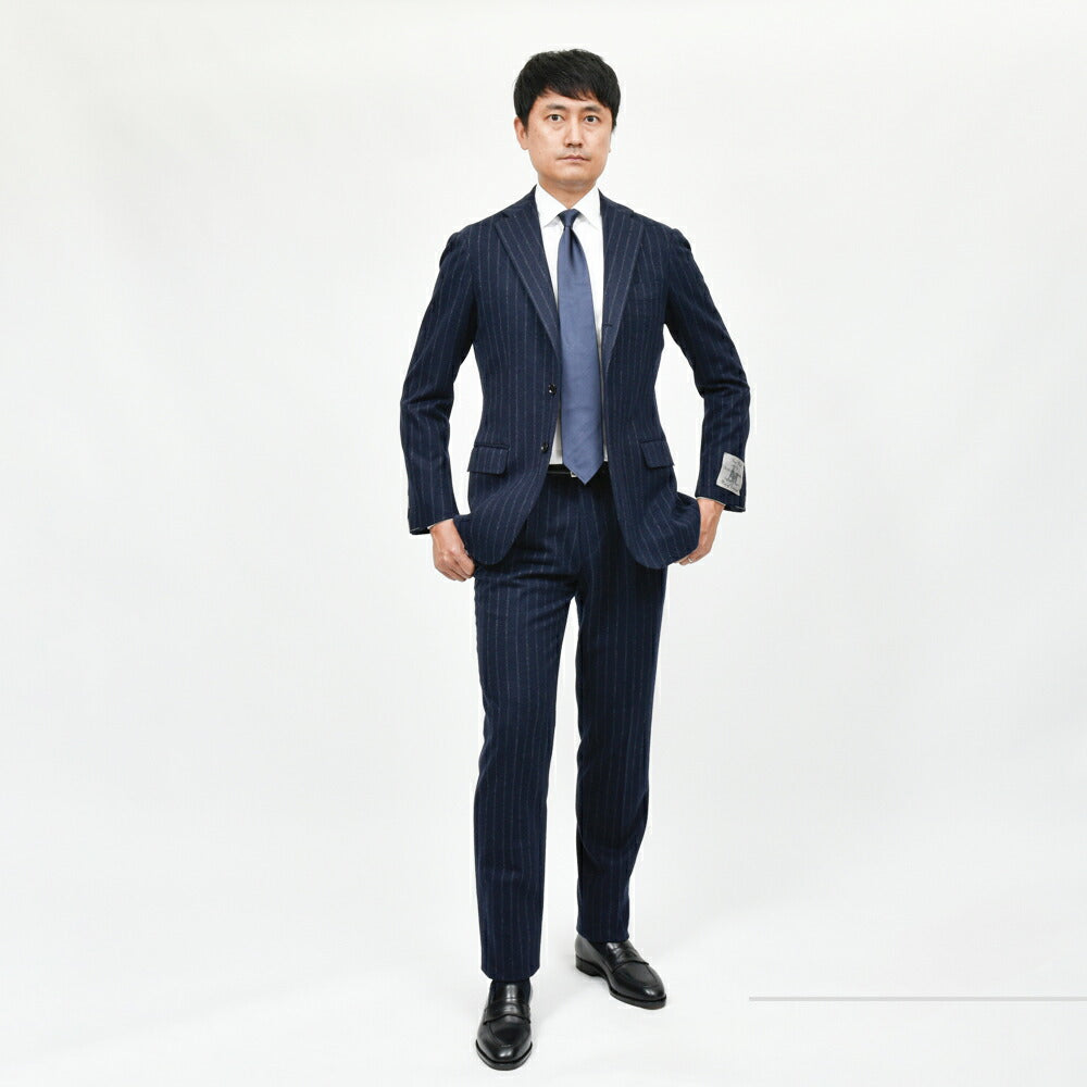 guji（グジ）ウールフランネルチョークストライプ3B1プリーツスーツ MADE BY RING JACKET / FOX BROTHERS - CBT5 17152204028