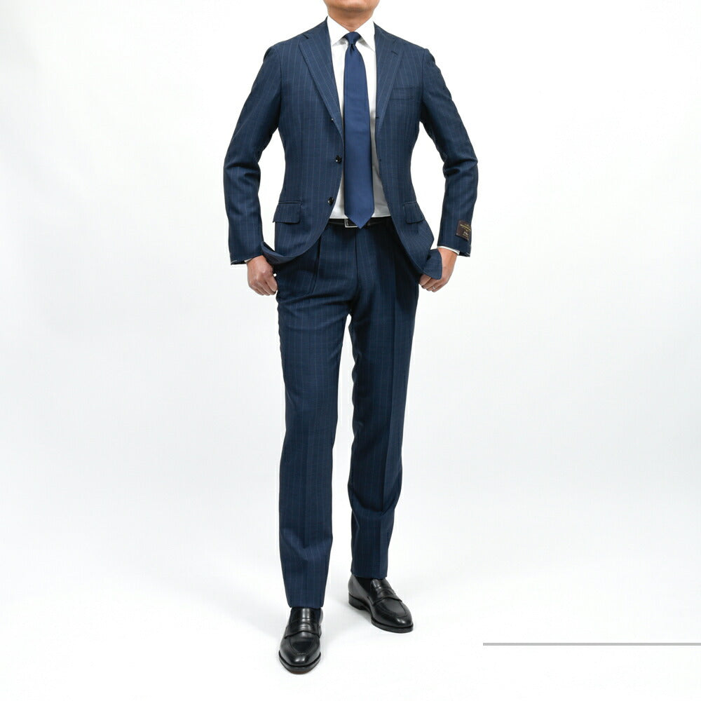 guji（グジ）ウールトロピカルピンストライプ3B1プリーツスーツ MADE BY RING JACKET / VITALE BARBERIS CANONICO 17161205028