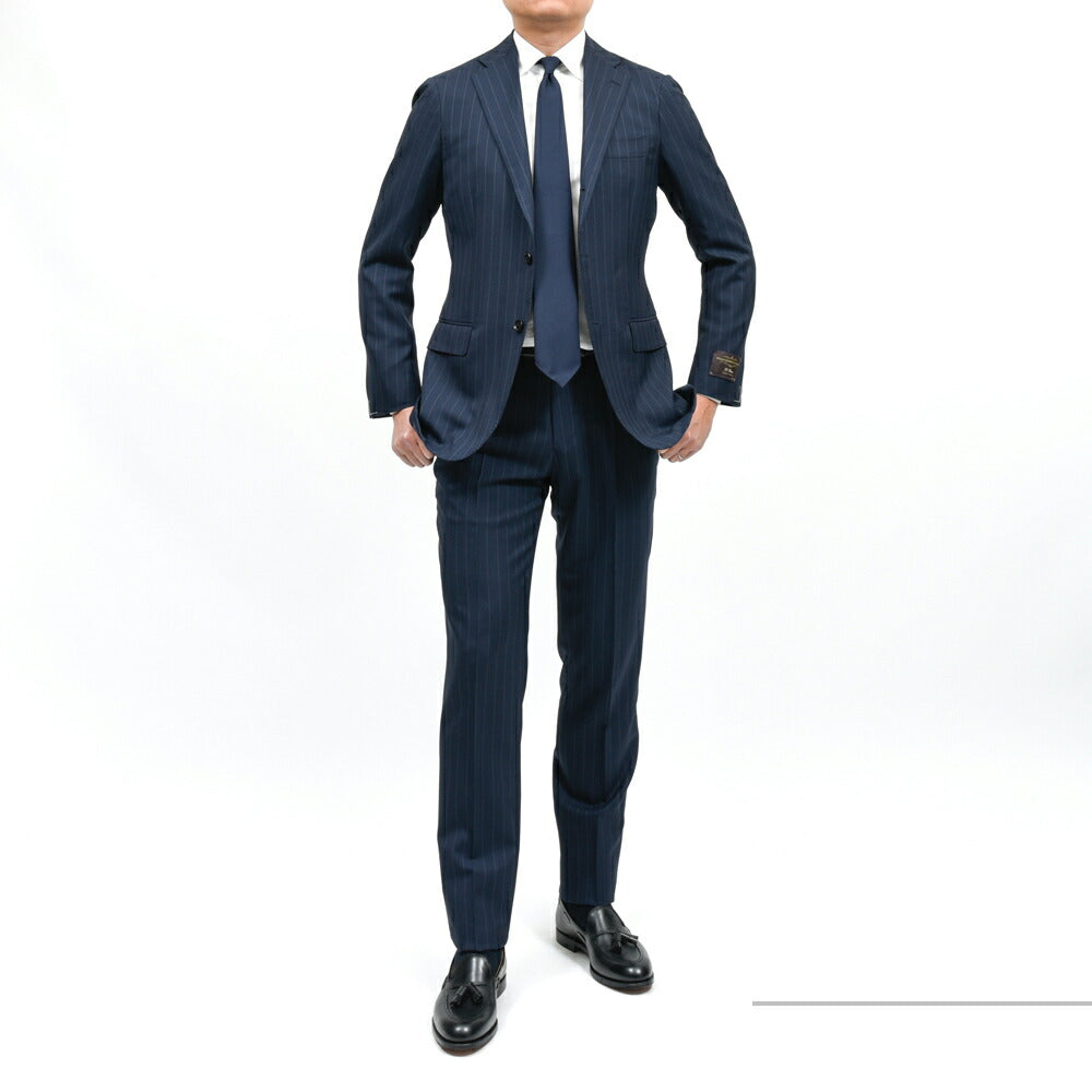 guji（グジ）ウールトロピカルピンストライプ3B1プリーツスーツ MADE BY RING JACKET / VITALE BARBERIS CANONICO 17161205028