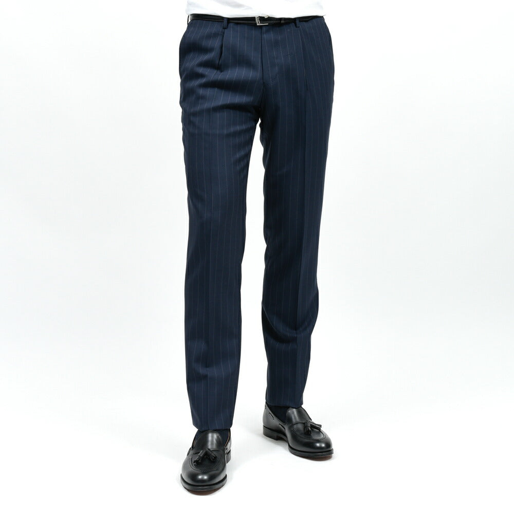 guji（グジ）ウールトロピカルピンストライプ3B1プリーツスーツ MADE BY RING JACKET / VITALE BARBERIS CANONICO 17161205028