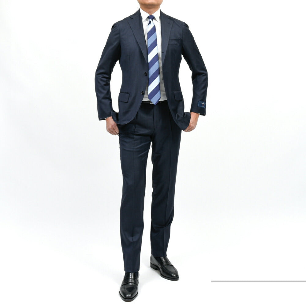 guji（グジ） ウールマイクロヘリンボーン3B1プリーツスーツ MADE BY RING JACKET / Ermenegildo Zegna - TROFEO 17161209028