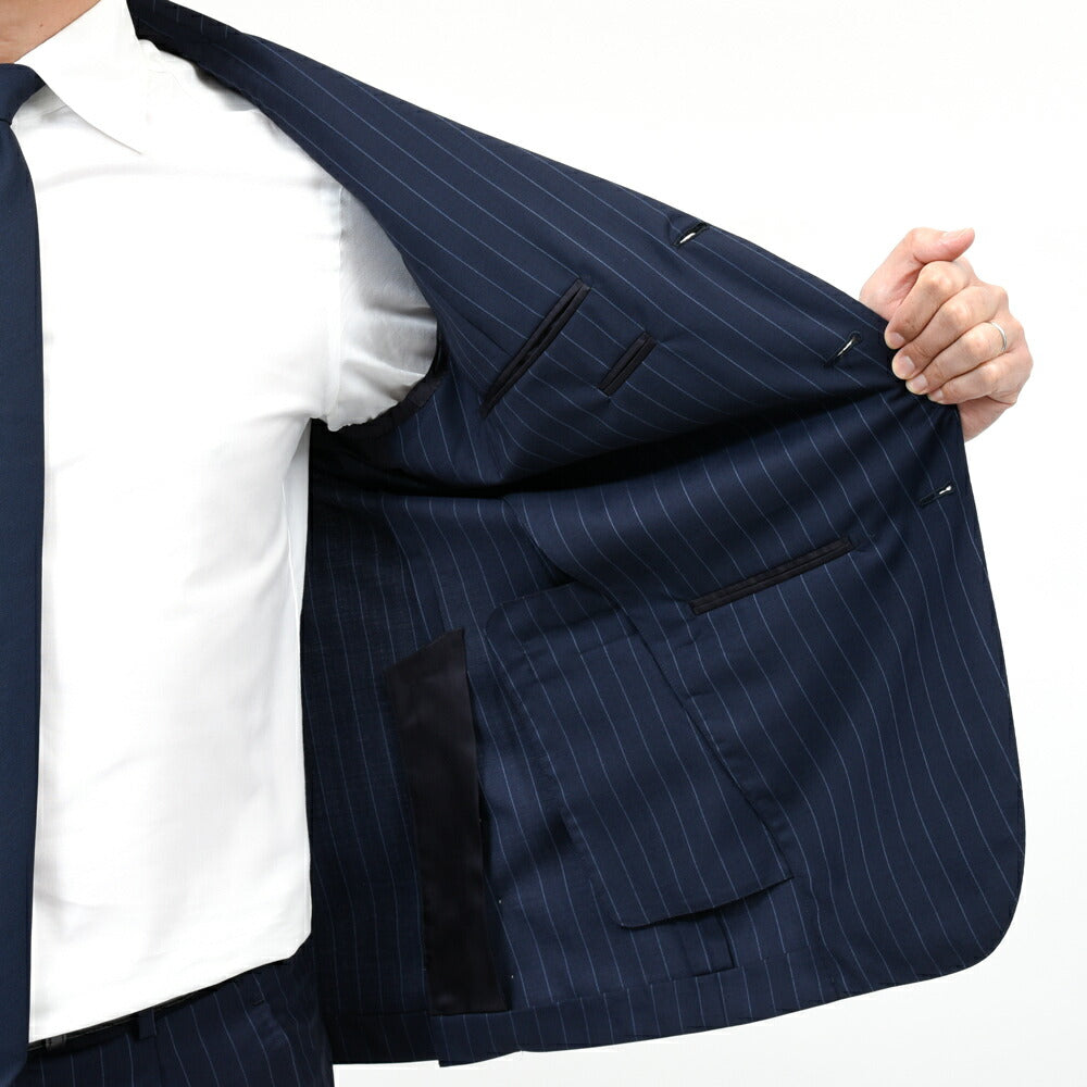 Belvest（ベルベスト） ウールトロピカルピンストライプ3B1プリーツスーツ 17165201020