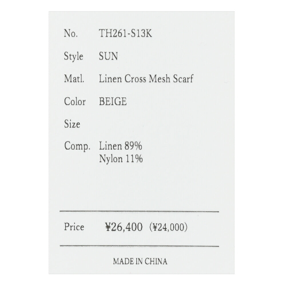 THROW（スロー） SUN リネンクロスメッシュスカーフ TH261-S13K genderless 18361700174