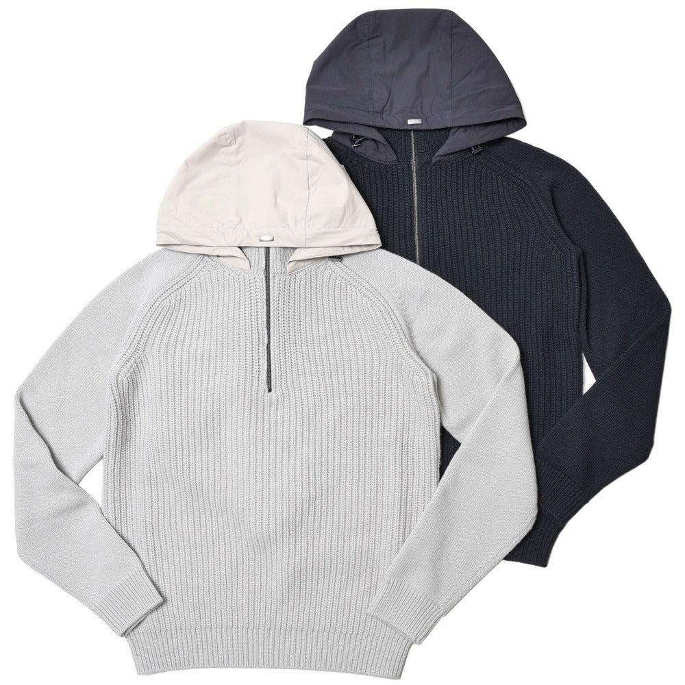 HERNO（ヘルノ） RESORTリゾート ローゲージウールハーフジッププルオーバーニットフーディー ML00003UR/70145+12387S