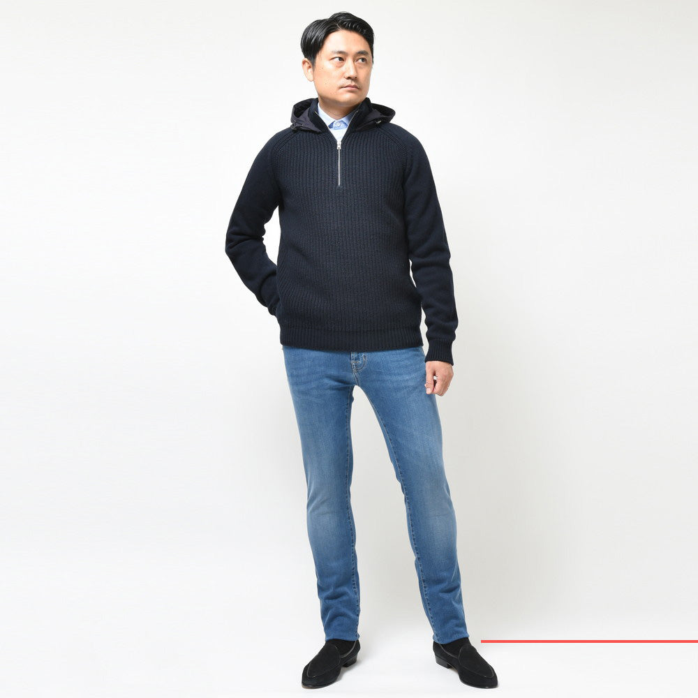 HERNO（ヘルノ） RESORTリゾート ローゲージウールハーフジッププルオーバーニットフーディー ML00003UR/70145+12387S