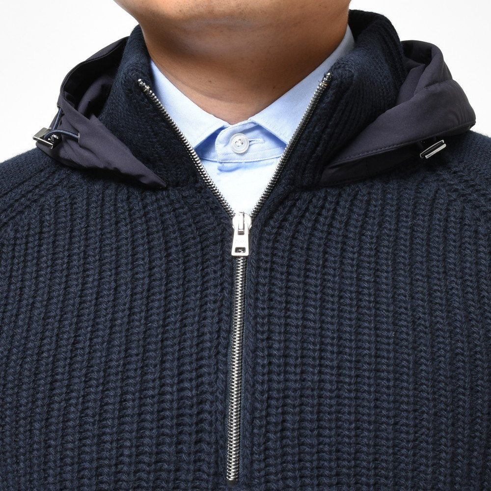 HERNO（ヘルノ） RESORTリゾート ローゲージウールハーフジッププルオーバーニットフーディー ML00003UR/70145+12387S