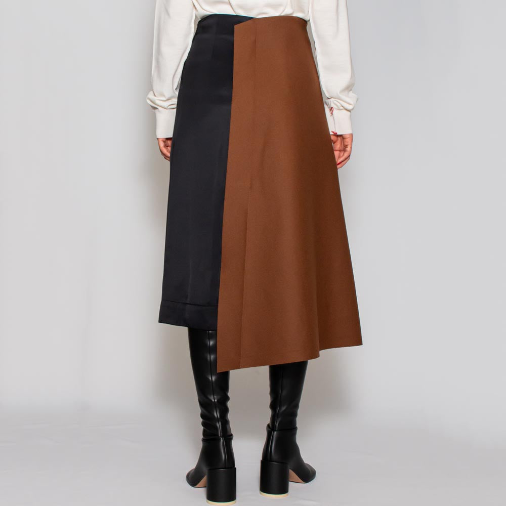 PLAN C(プラン シー)<BR>GOCAE53HVZ/CONTRAST MIDI SKIRT バイカラースカート