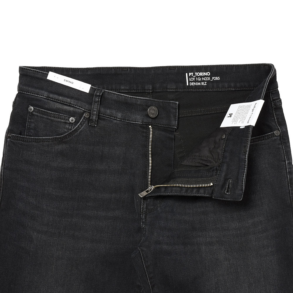 PT TORINO DENIM ピーティートリノデニム コットンレーヨンポリエステル ストレッチ ウォッシュド ブラックデニムパンツ SWING/SUPERSLIM FIT