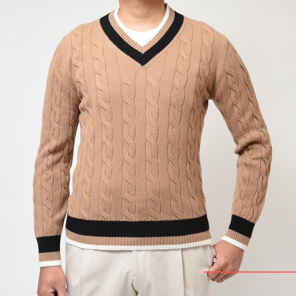 GRAN SASSO（グランサッソ） 8ゲージウールVネックチルデンニット 23183/25010
