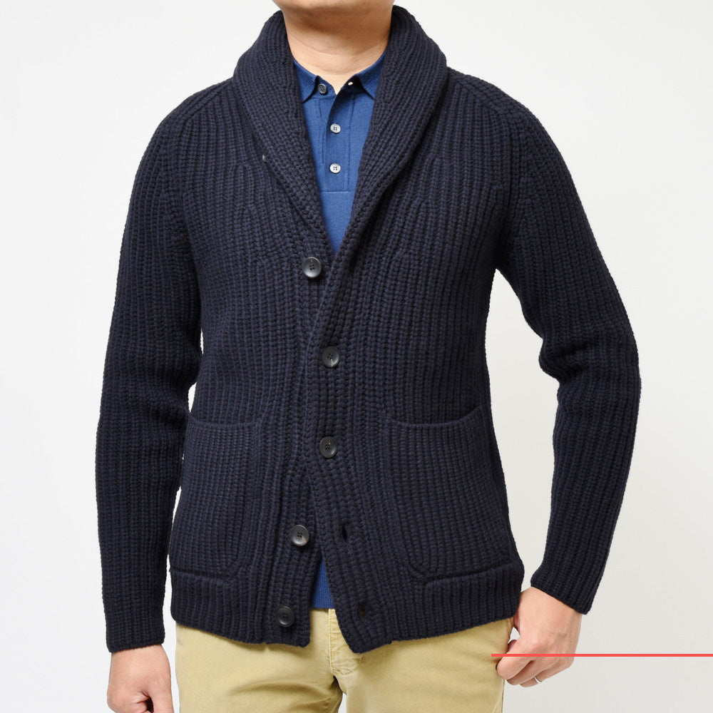 ZANONE（ザノーネ） 5ゲージウールフィッシャーマンリブショールカラーニットカーディガン CARD SCIAL/SLIM FIT/813107/ZN206