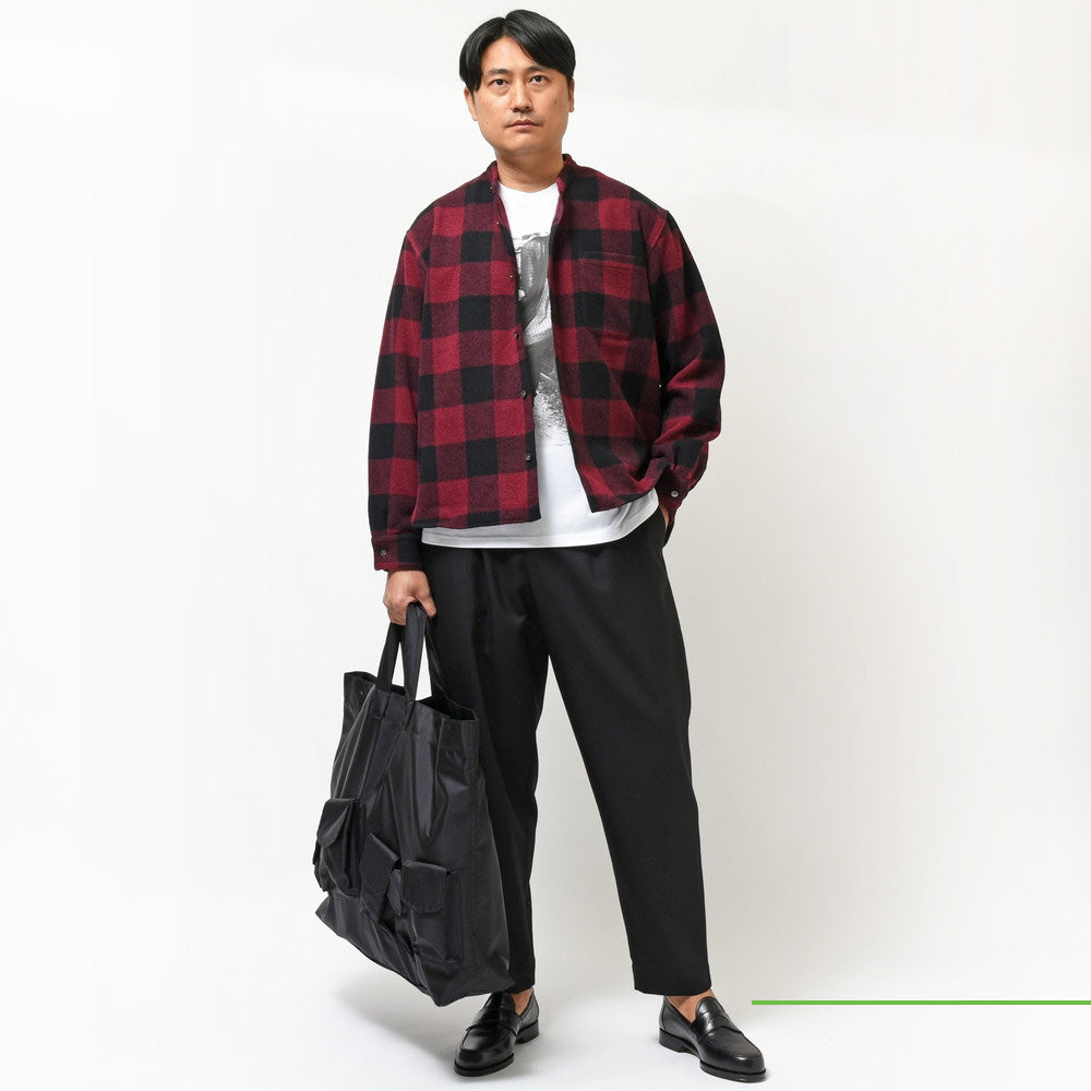 moncao（モンサオ） ウールポリエステルバッファローチェックバンドカラーシャツ M021324