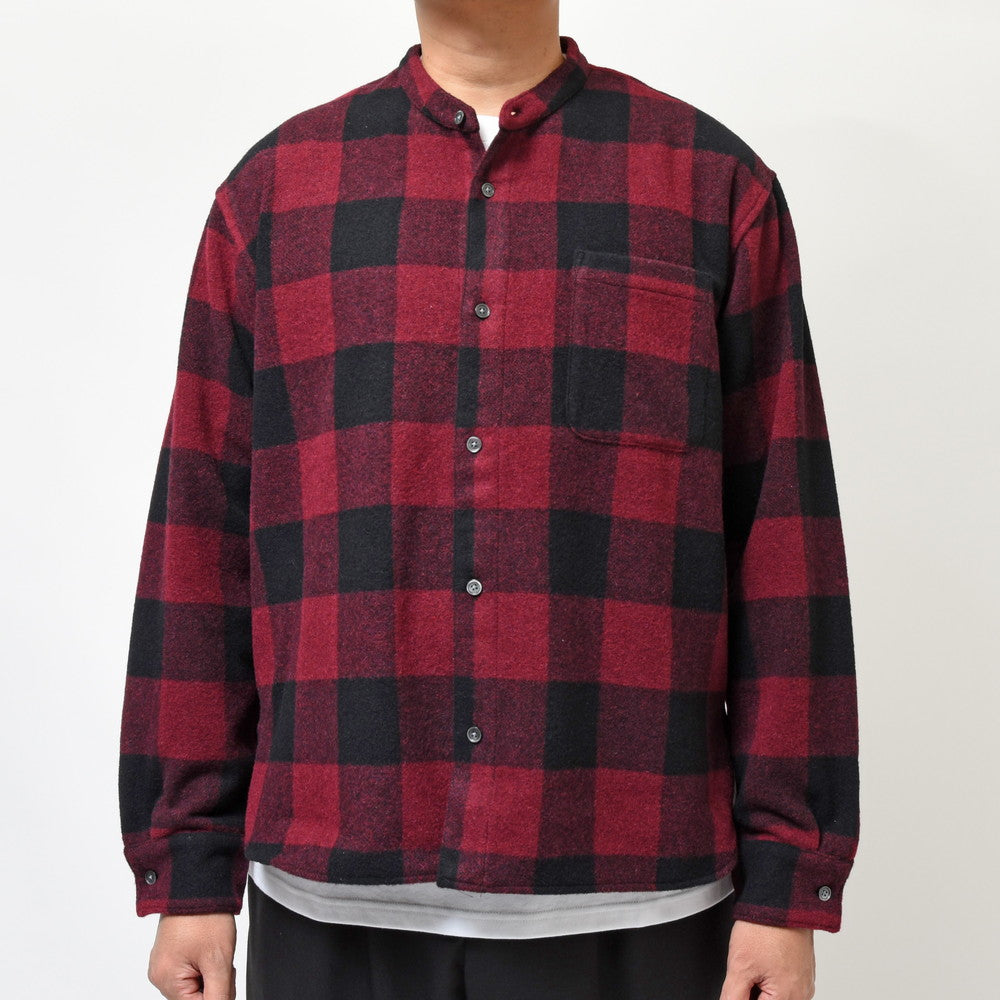 moncao（モンサオ） ウールポリエステルバッファローチェックバンドカラーシャツ M021324