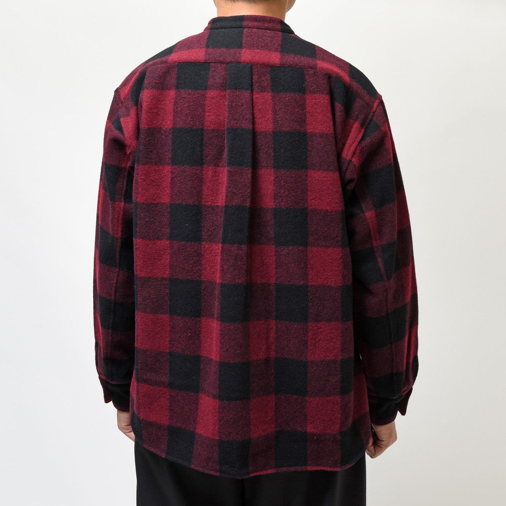 moncao（モンサオ） ウールポリエステルバッファローチェックバンドカラーシャツ M021324