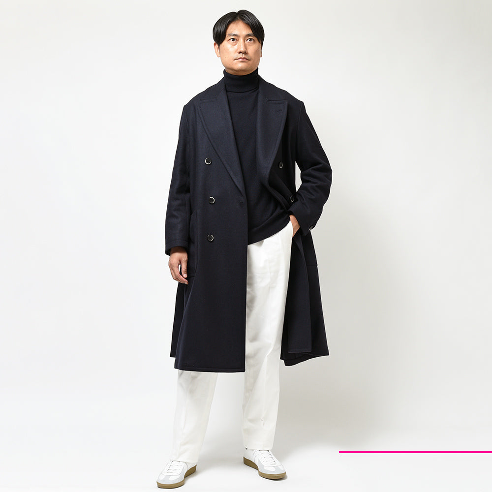 BARENA バレナ ウール ナイロン フランネル ベルテッド ダブル チェスターコート
