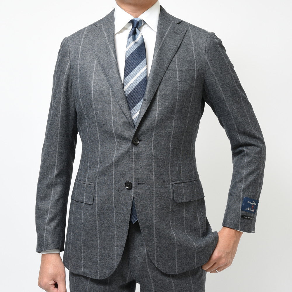 guji（グジ） Magnifico15マニフィコ15 15マイクロンウールチョークストライプ3B1プリーツスーツ(MADE BY RING JACKET / Ermenegildo Zegna