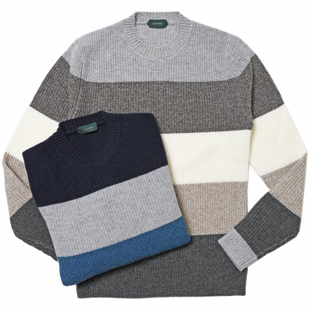 ZANONE（ザノーネ） ミドルゲージウールワイドボーダークルーネックニット GIRO/SLIM FIT/813110/ZN210/472-85436(M)