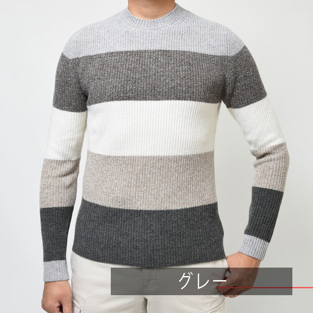 ZANONE（ザノーネ） ミドルゲージウールワイドボーダークルーネックニット GIRO/SLIM FIT/813110/ZN210/472-85436(M)