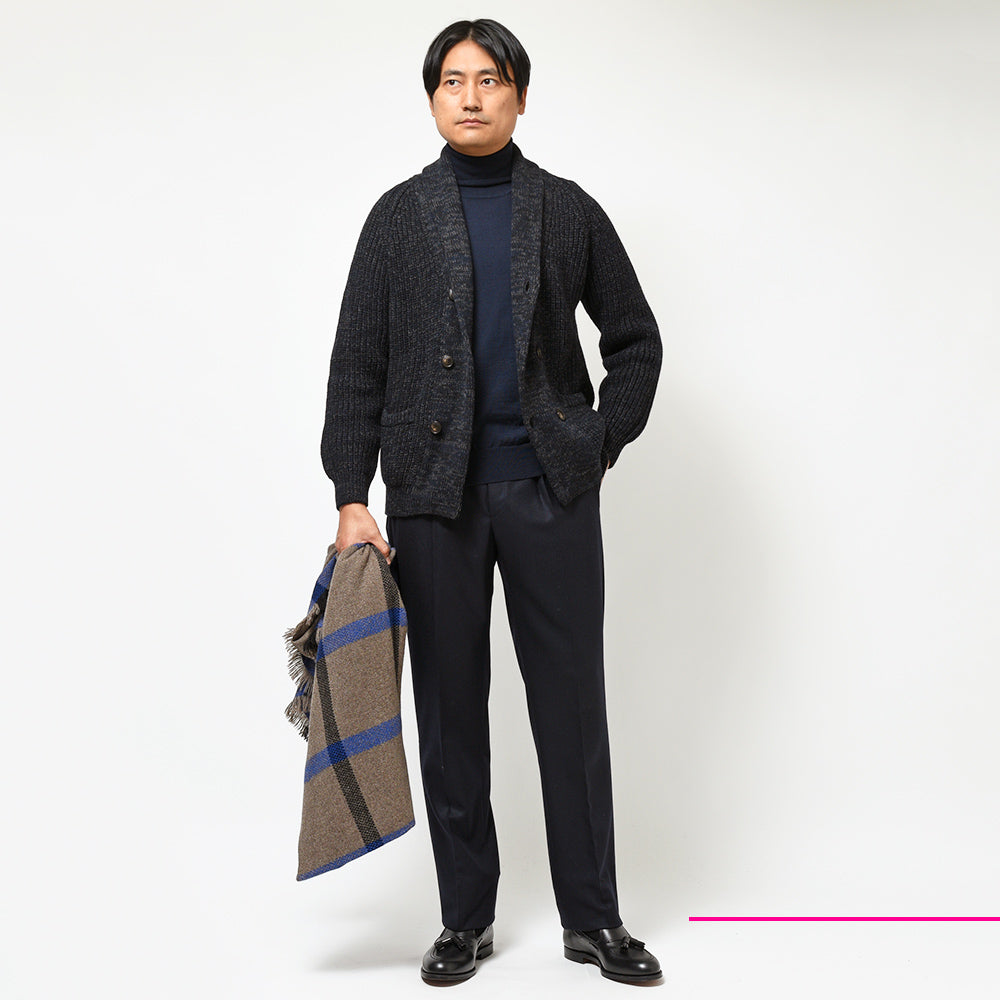 Settefili Cashmere セッテフィーリ カシミア ウール カシミヤ リブ ショールカラー ダブル6Bニットカーディガン
