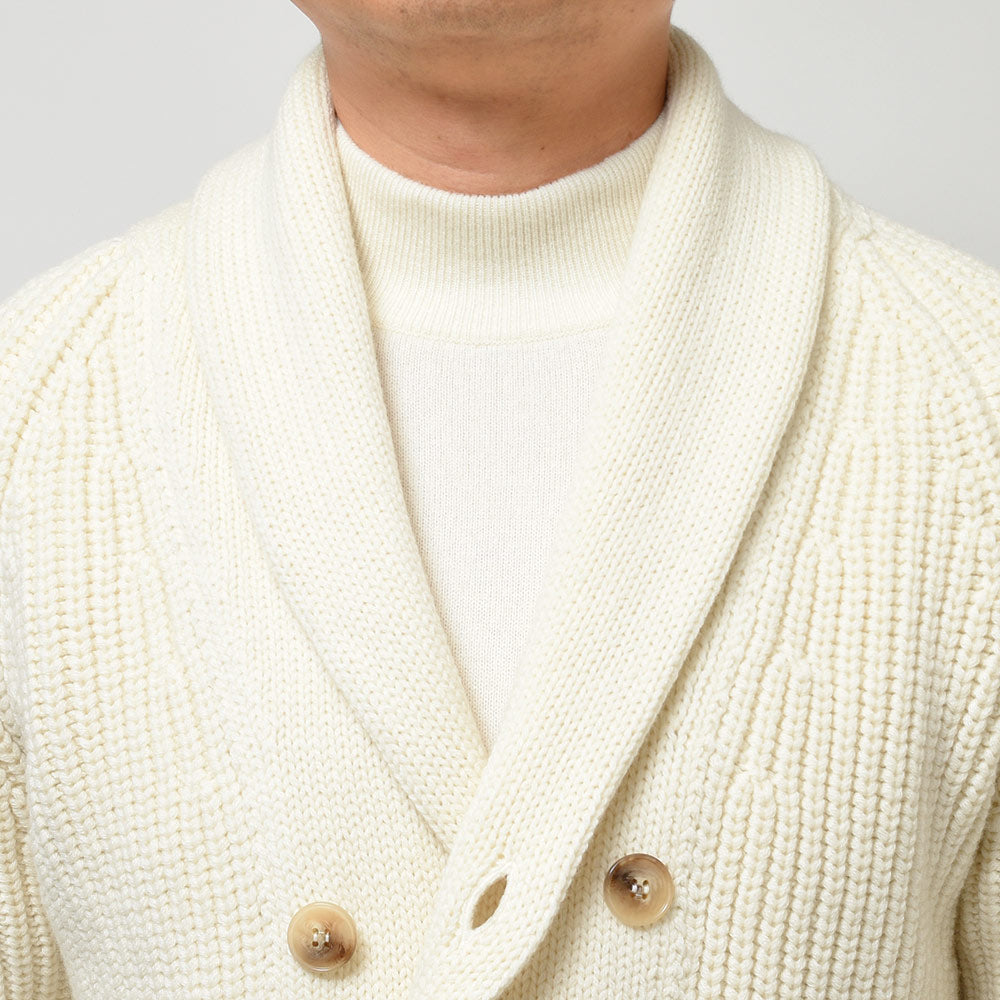 Settefili Cashmere セッテフィーリ カシミア ウール カシミヤ リブ ショールカラー ダブル6Bニットカーディガン