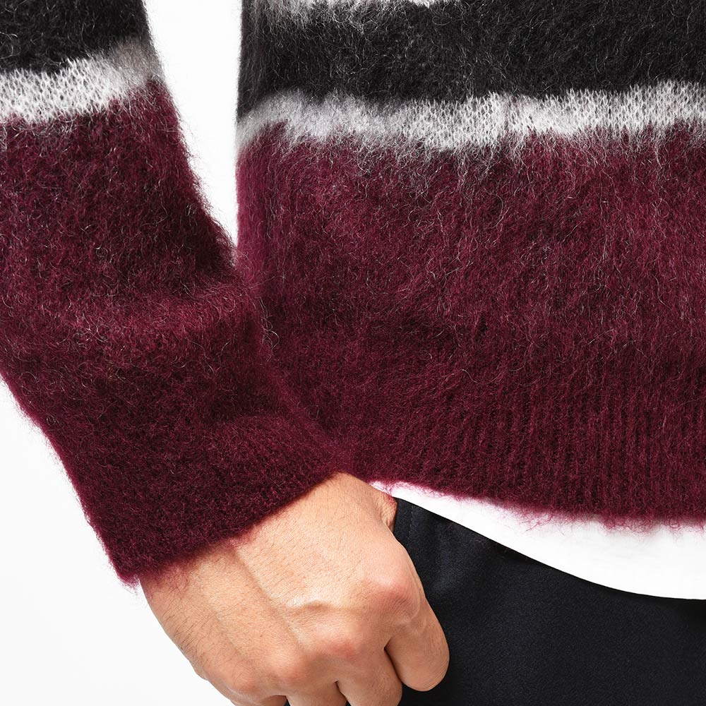 PT TORINO ピーティー トリノ モヘヤ ポリエステル ウール ボーダー クルーネック シャギーニット