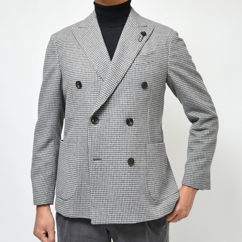 LARDINI（ラルディーニ） ADVANCEアドヴァンス ウールカシミアライトツィードハウンドトゥース6Bダブルジャケット JX6006AQ/AD61506