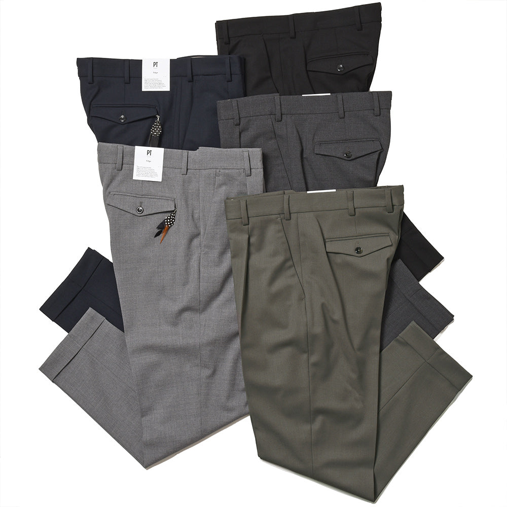 PT TORINO ピーティー トリノ Edge ヴァージンウール ストレッチ ツイル 1プリーツ パンツ REBEL FIT