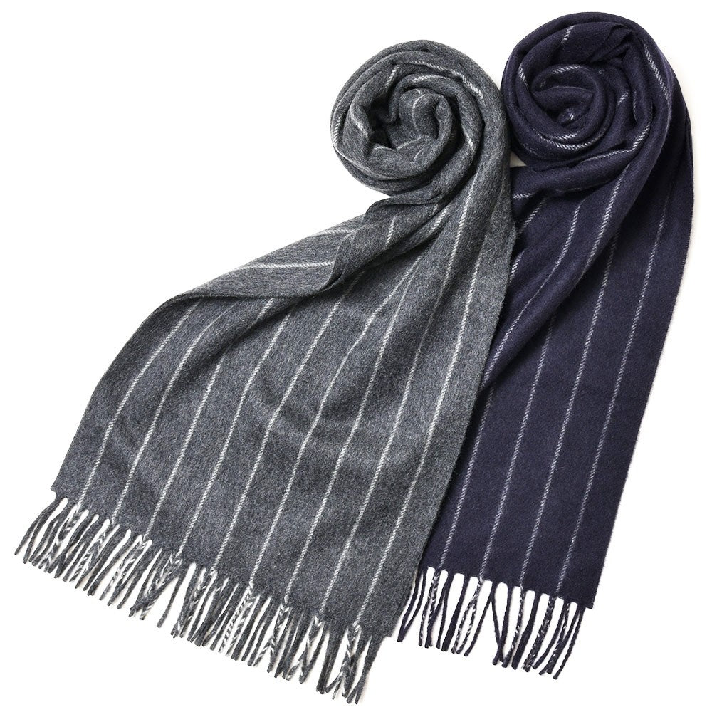 Joshua Ellis（ジョシュア エリス） カシミアチョークストライプマフラー CHALK STRIPE