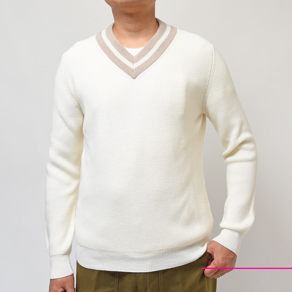 Settefili Cashmere セッテフィーリ カシミア ウール ミドルゲージ Vネック チルデンニット