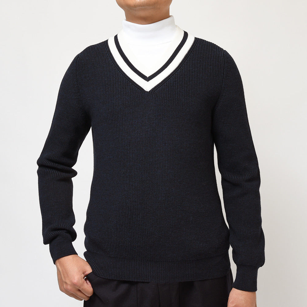 Settefili Cashmere セッテフィーリ カシミア ウール ミドルゲージ Vネック チルデンニット