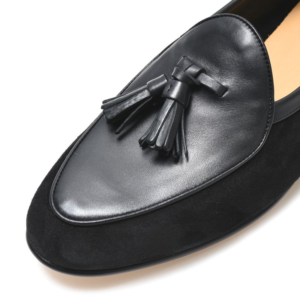 BAUDOIN & LANGE（ボードイン アンド ランジ） ラムスエード×カーフレザータッセルベルジャンシューズ SAGAN CLASSIC TASSELS/89505