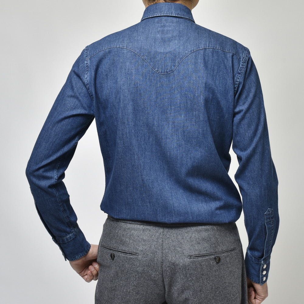GLANSHIRT（グランシャツ） ウォッシュドコットンデニムウエスタンシャツ 81401(M)