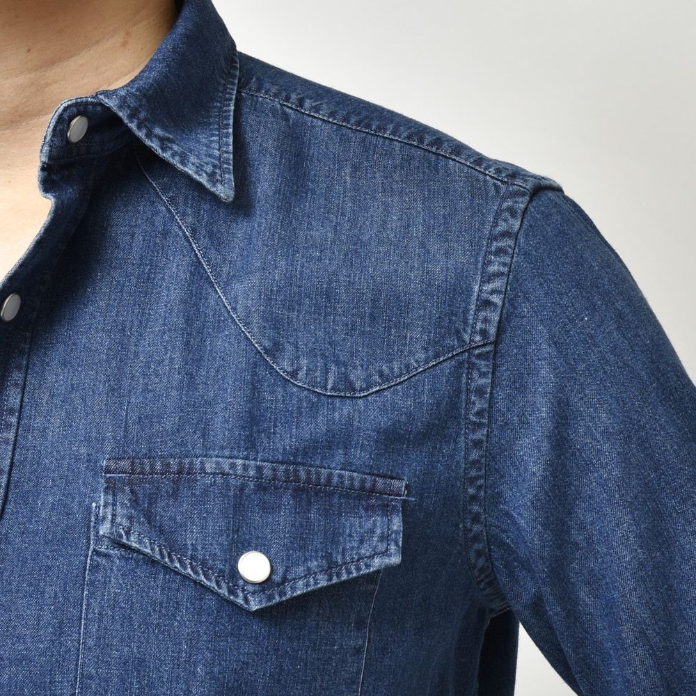 GLANSHIRT（グランシャツ） ウォッシュドコットンデニムウエスタンシャツ 81401(M)