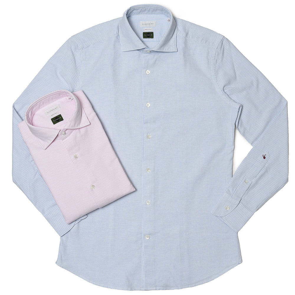 GLANSHIRT（グランシャツ） コットンオックスフォードロンドンストライプワイドカラーシャツ 81406