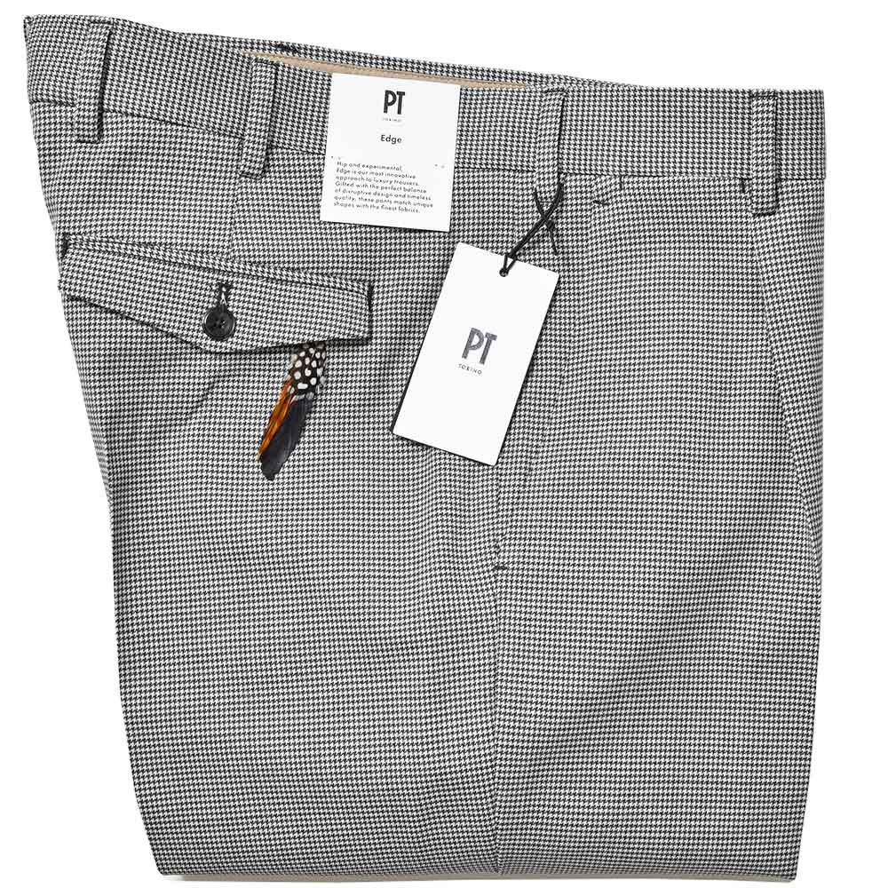 PT TORINO ピーティー トリノ Edge ヴァージンウール ストレッチ ハウンドトゥース 1プリーツ パンツ REBEL FIT