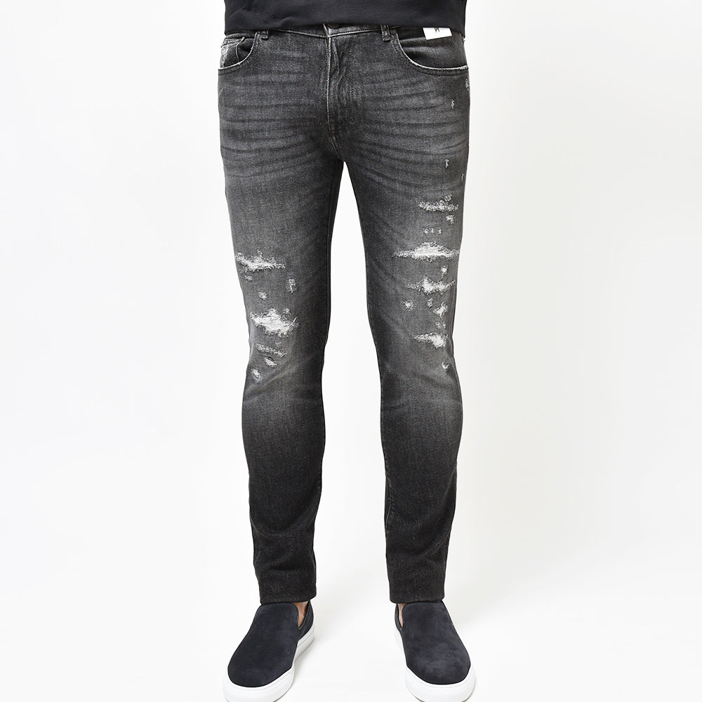 PT TORINO DENIM ピーティートリノデニム コットン ストレッチ ウォッシュド ダメージ&リペア ブラックデニムパンツ ROCK/SKINNY FIT